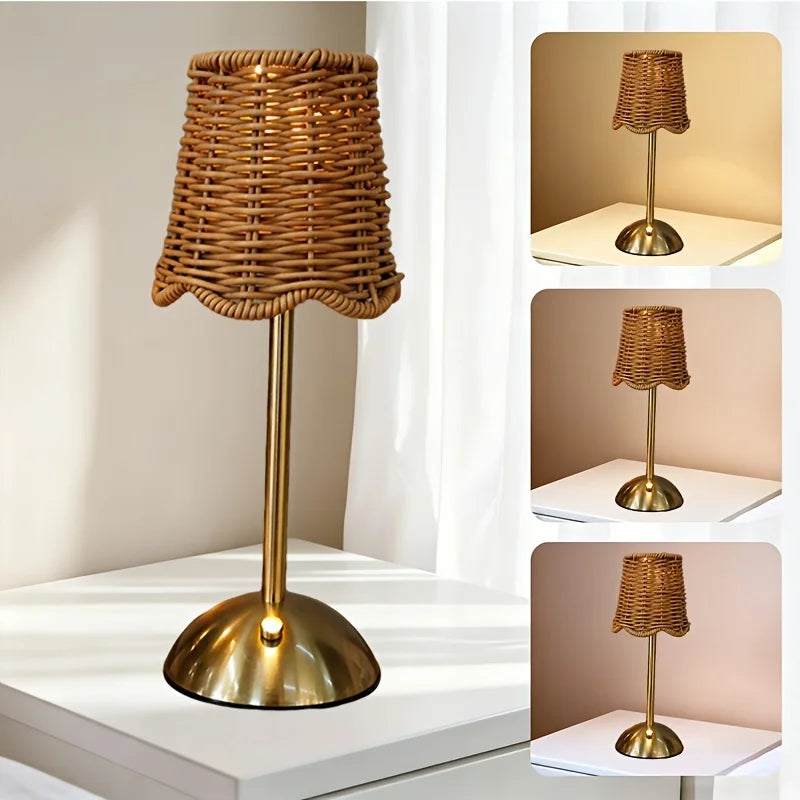 Style 2 Lampshade Color Boho Woven Rattan Table Lamp – Touch 3-Level Dimmable