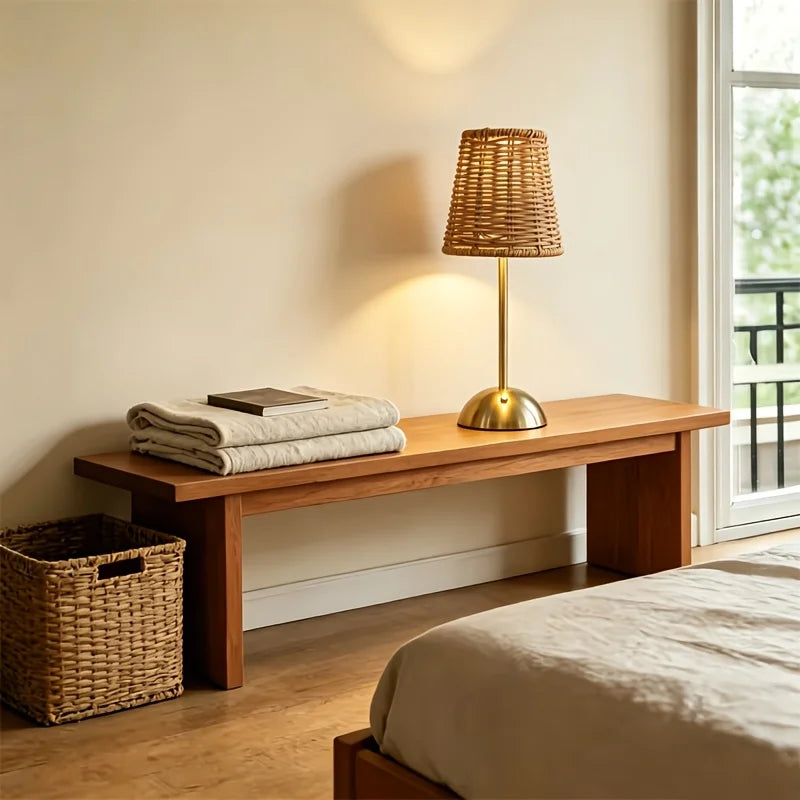 Style 1 Lampshade Color Boho Woven Rattan Table Lamp – Touch 3-Level Dimmable