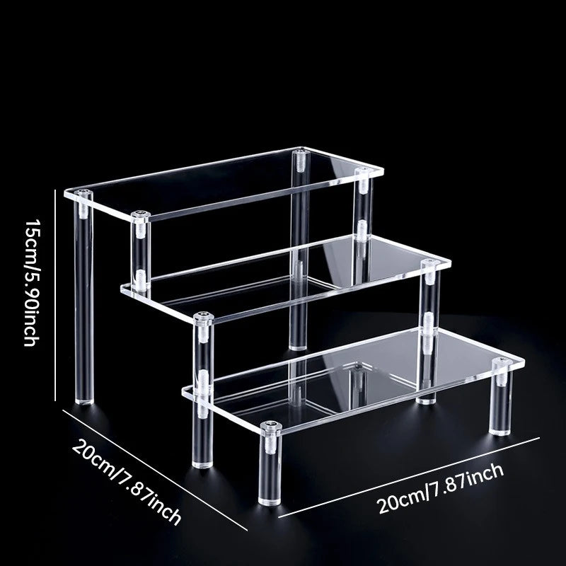 D5208-2008-3T Color Acrylic Tiered Display Stand – Transparent Organizer Rack