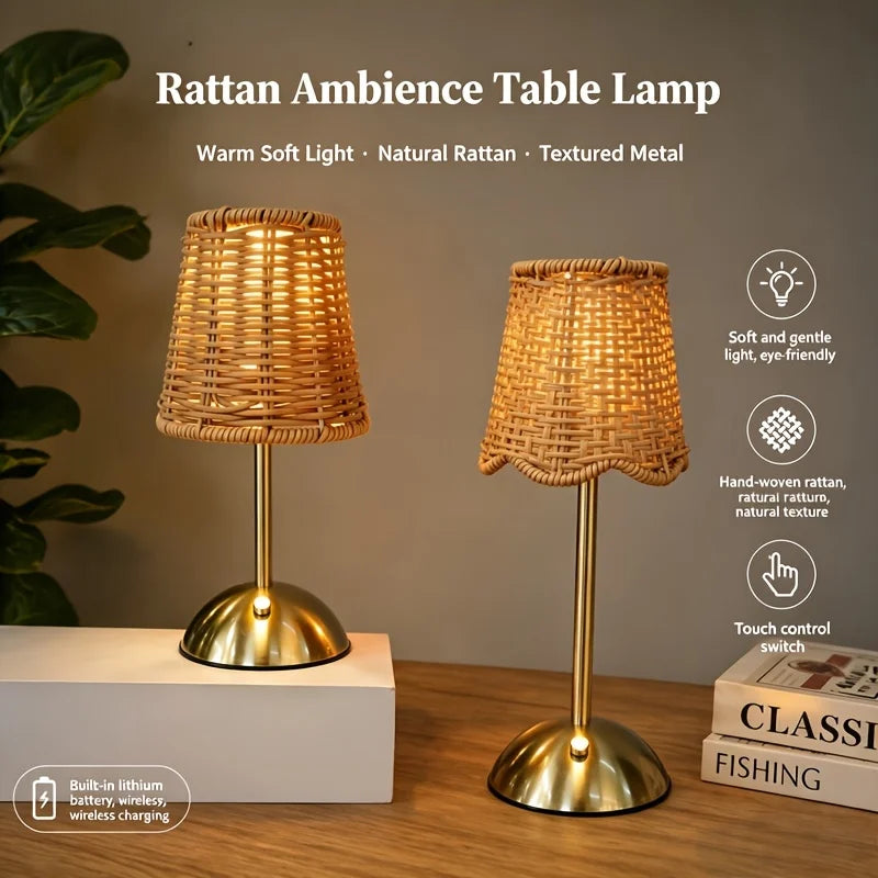 Boho Woven Rattan Table Lamp – Touch 3-Level Dimmable